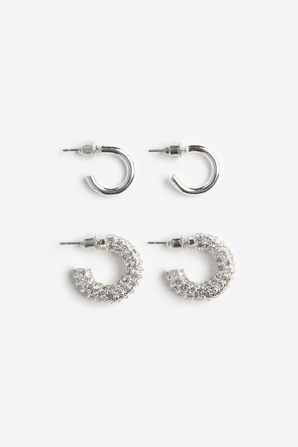 2 Pairs Hoop Earrings with Rhinestone Detail - Image 1