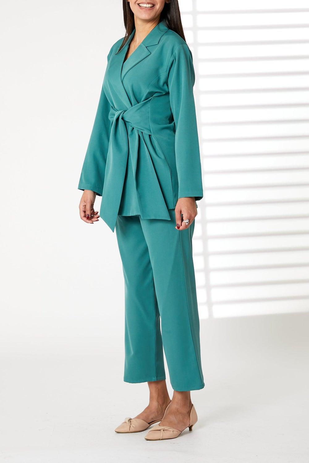 Tie Detailed Blazer and Pants Set - Image 1