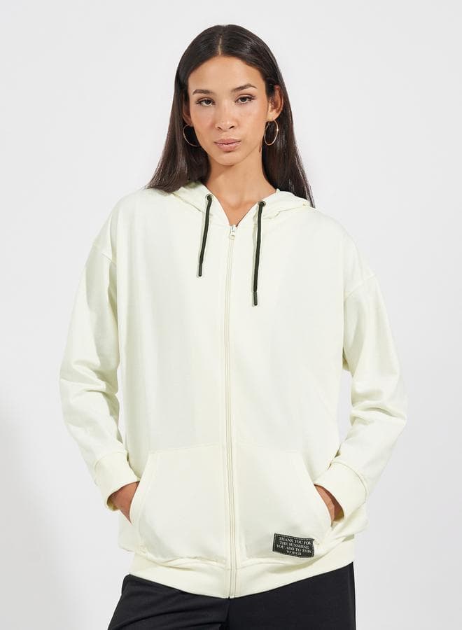 Oversized Zip Through Hoodie with Badge Detail - Image 1