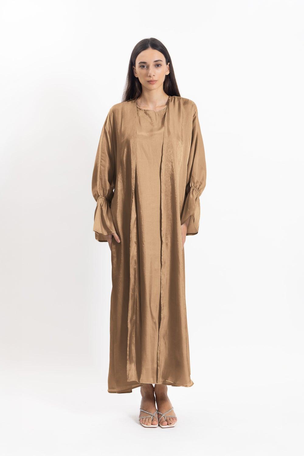 Satin Abaya with Matching Inner Dress - Image 1