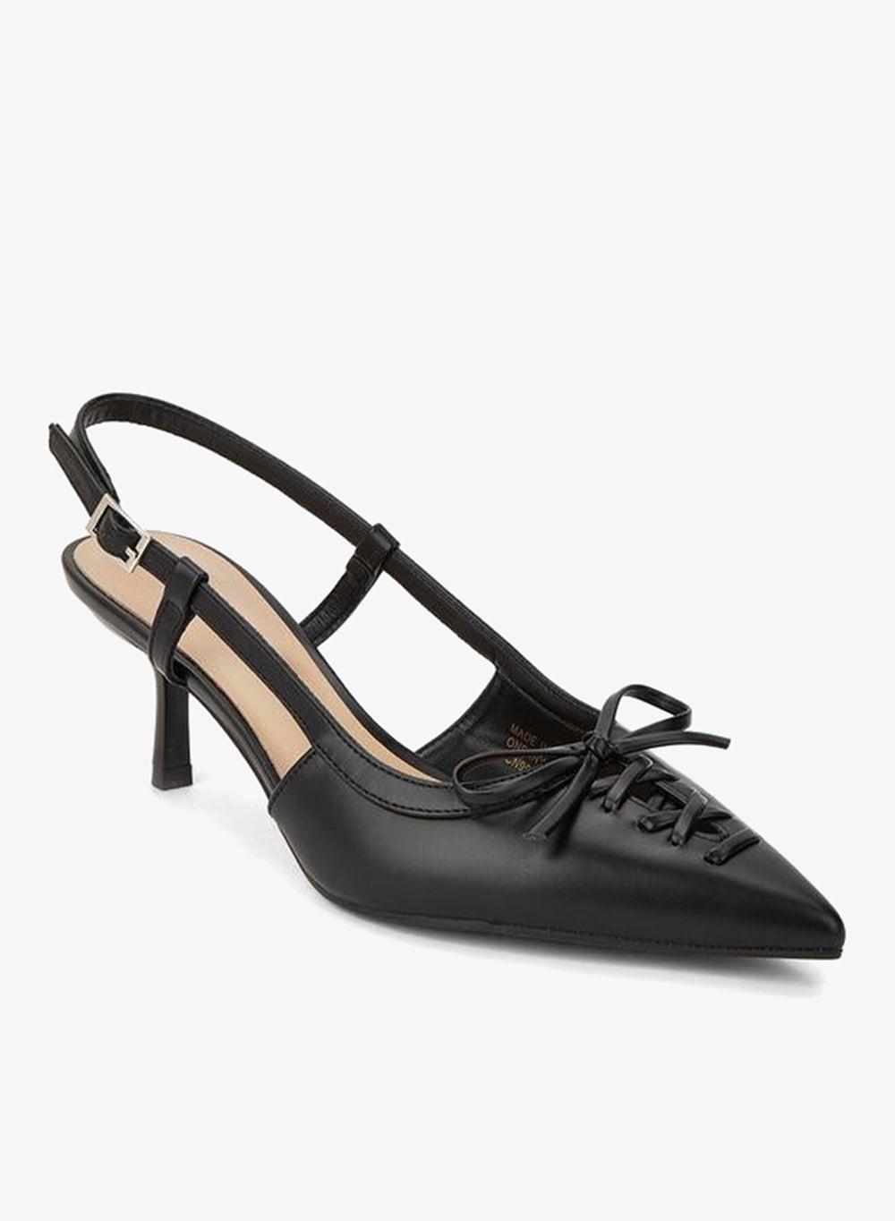 Bow Accent Kitten Heel Pumps with Buckle Closure - Image 1