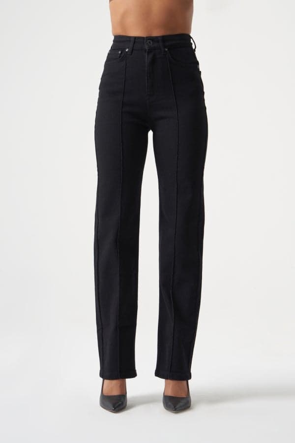 Black Ribbed Jeans for Modest Everyday Wear - Image 1