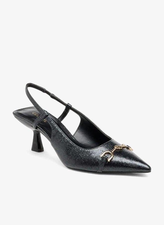 Women's Metal Accent Slingback Kitten Heel Pumps - Image 1