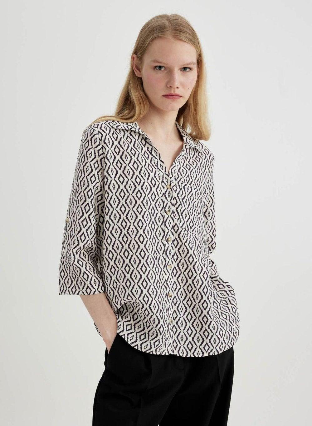 Regular Fit Shirt Collar Long Sleeve Shirt - Image 1