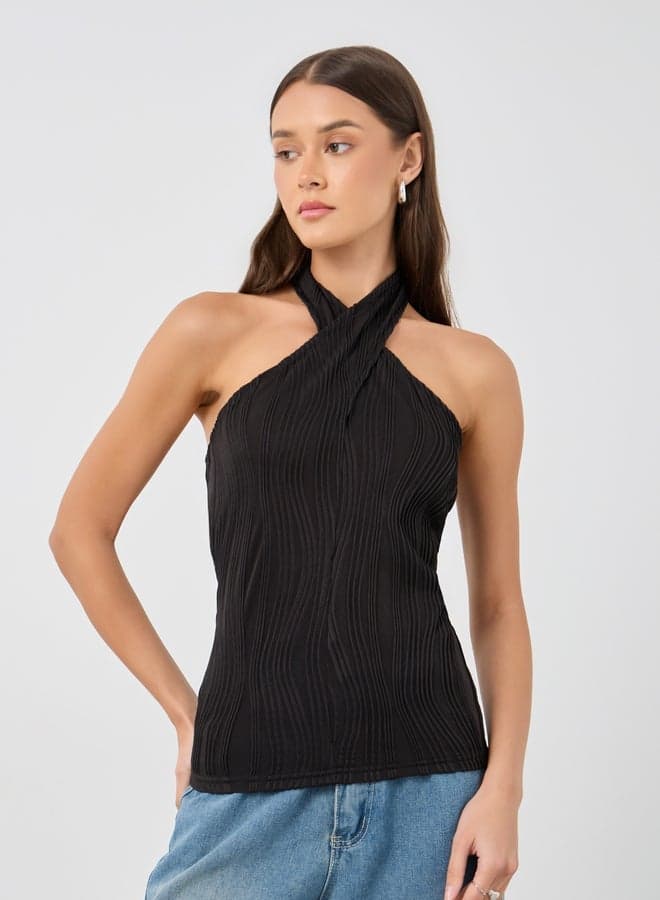 Textured Halter Neck Knit Top - Image 1