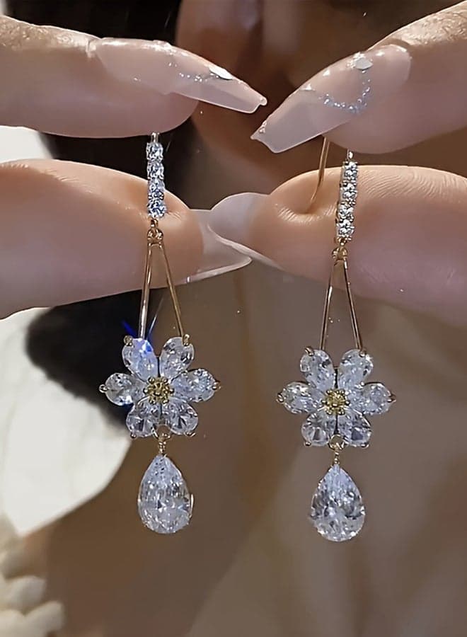 Faux Crystal Floral Drop Earrings - Image 1