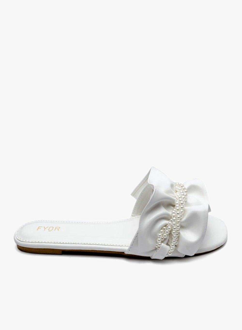 Pearl Detailed Ruched Flat Slide Sandal MY 221 - Image 1