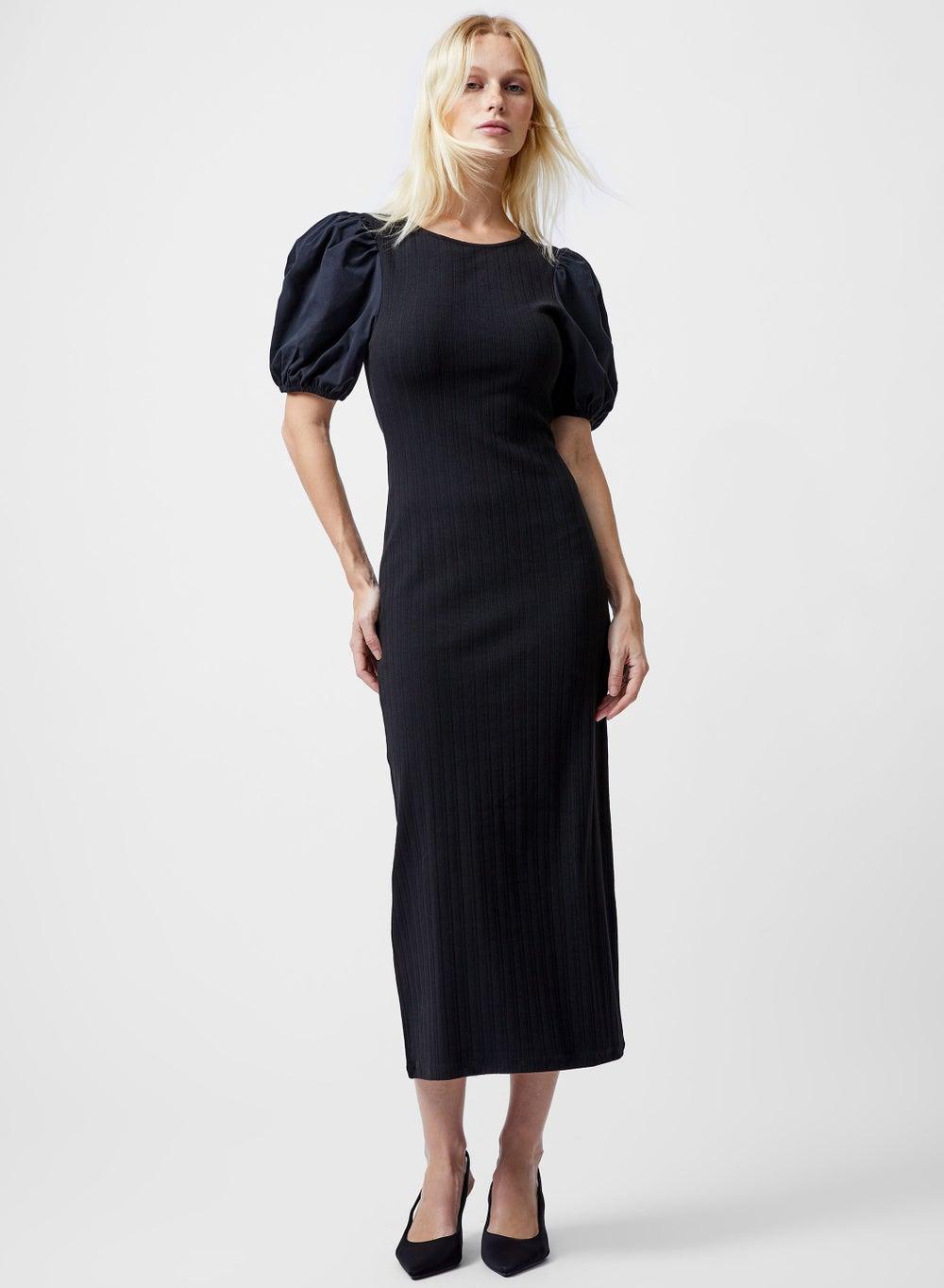 Sasia Ribbed Puff Sleeve Midi Dress - Image 1