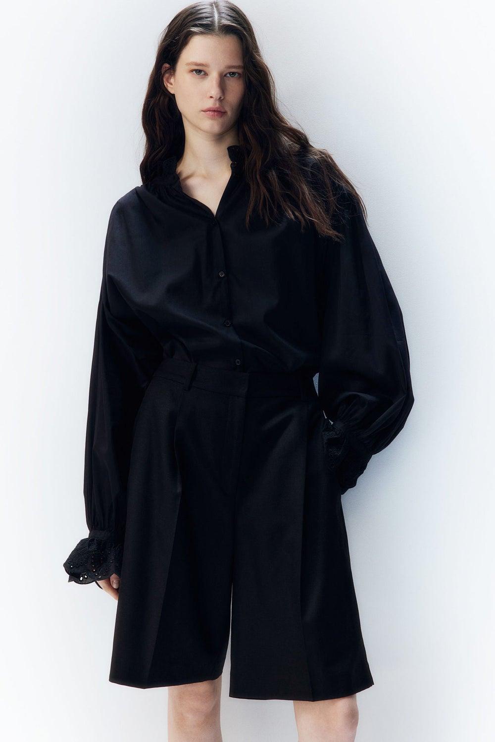 Broderie Anglaise-Detail Oversized Blouse - Image 1