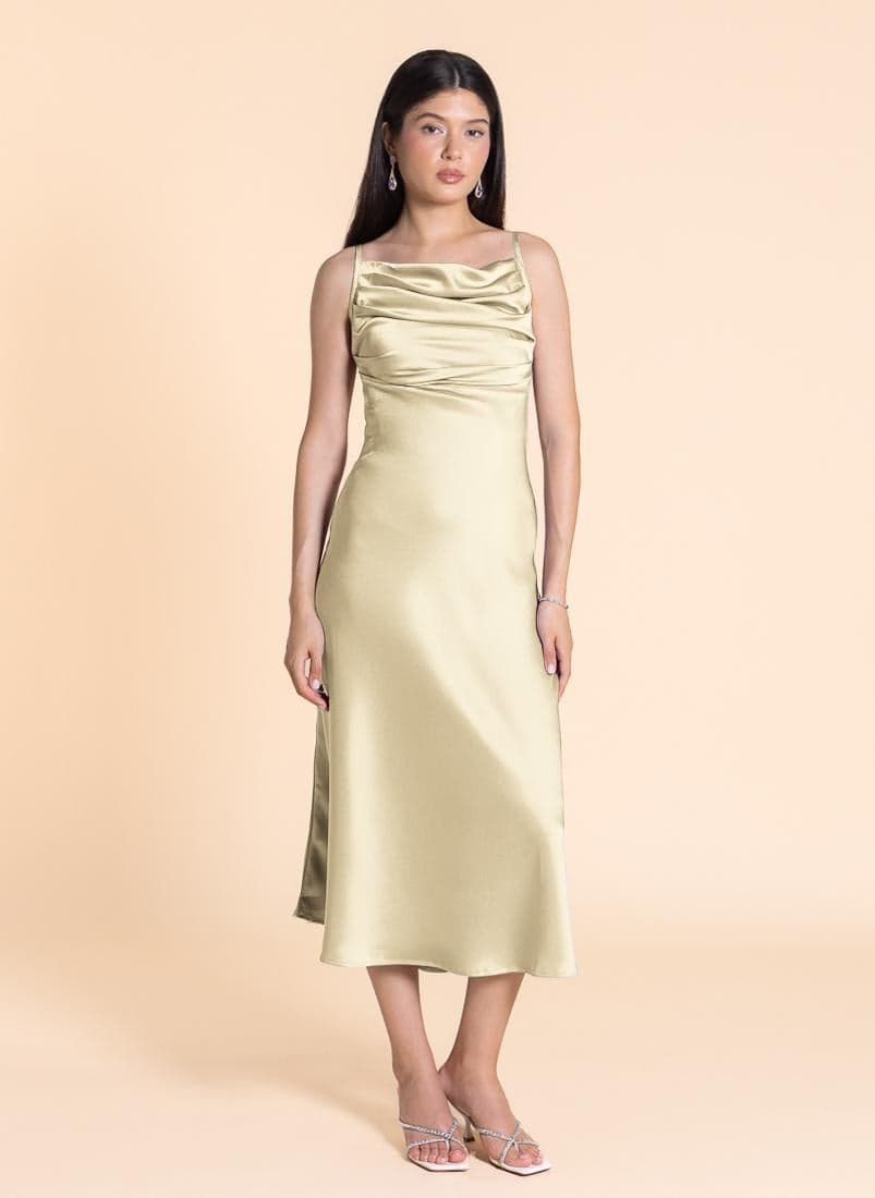 Satin Cowl Midi Dress with Thin Straps - Image 1