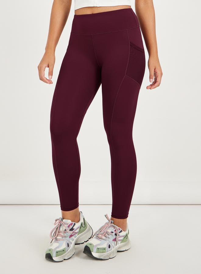 Side Mesh Pocket Broad Waistband Leggings - Image 1