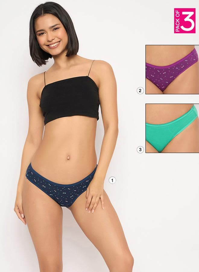 Clovia Pack of 3 Printed Low Rise Bikini Briefs - Image 1