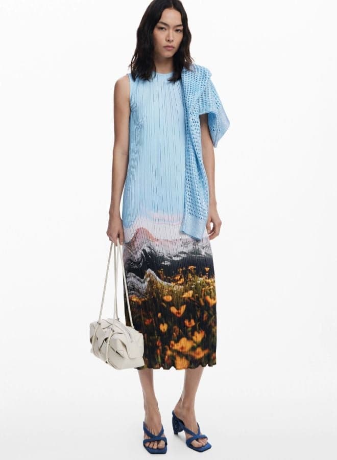 Pleated Landscape Midi Dress - Image 1