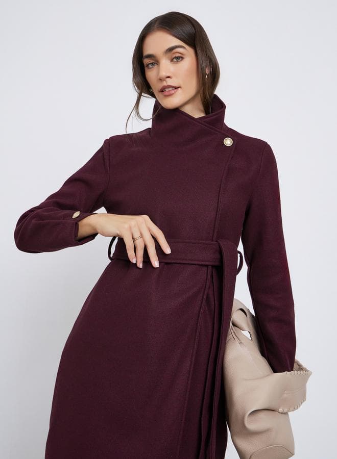 Styli Burgundy Knee-Length Button-Up Coat - Image 1