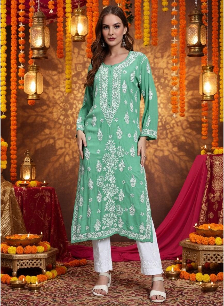 Women Chikankari Modal Straight Kurta AL4042 - Image 1