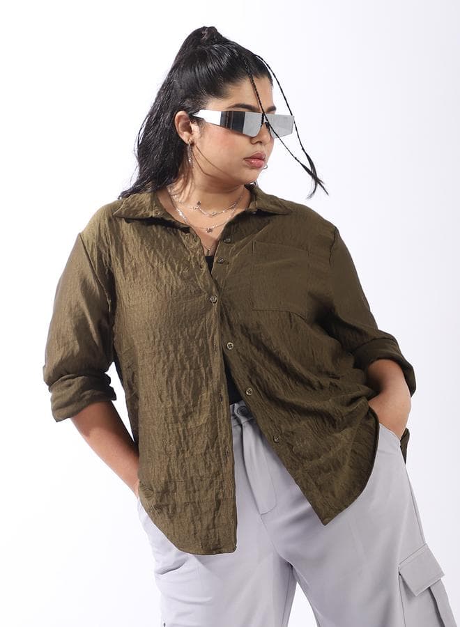 Women’s Green Plus Size Boxy Button-Down Shirt - Image 1