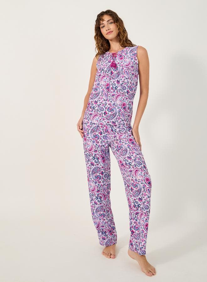 Paisley Tie-Front Vest and PJ Set - Image 1