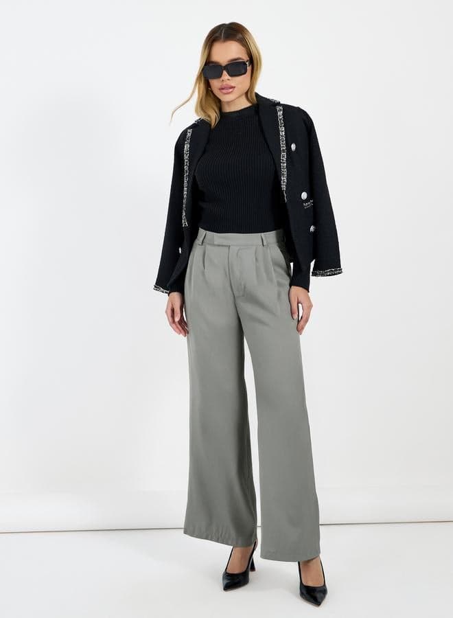 Styli High Rise Pleat Front Wide Leg Pants - Image 1