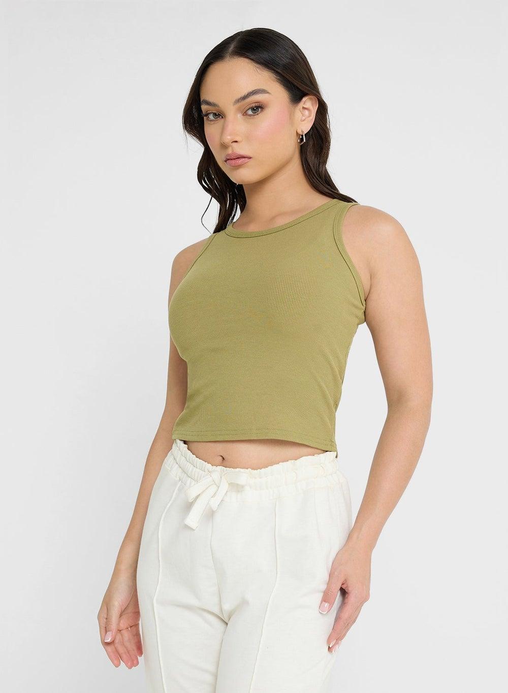 Solid Ribbed Tank Top - Image 1