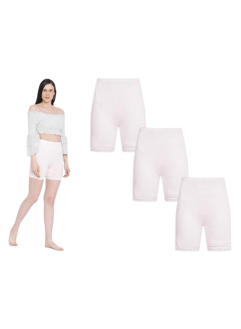 Women's Cotton Boxer Brief Shorts Pack of 3, Light Pink - Image 1