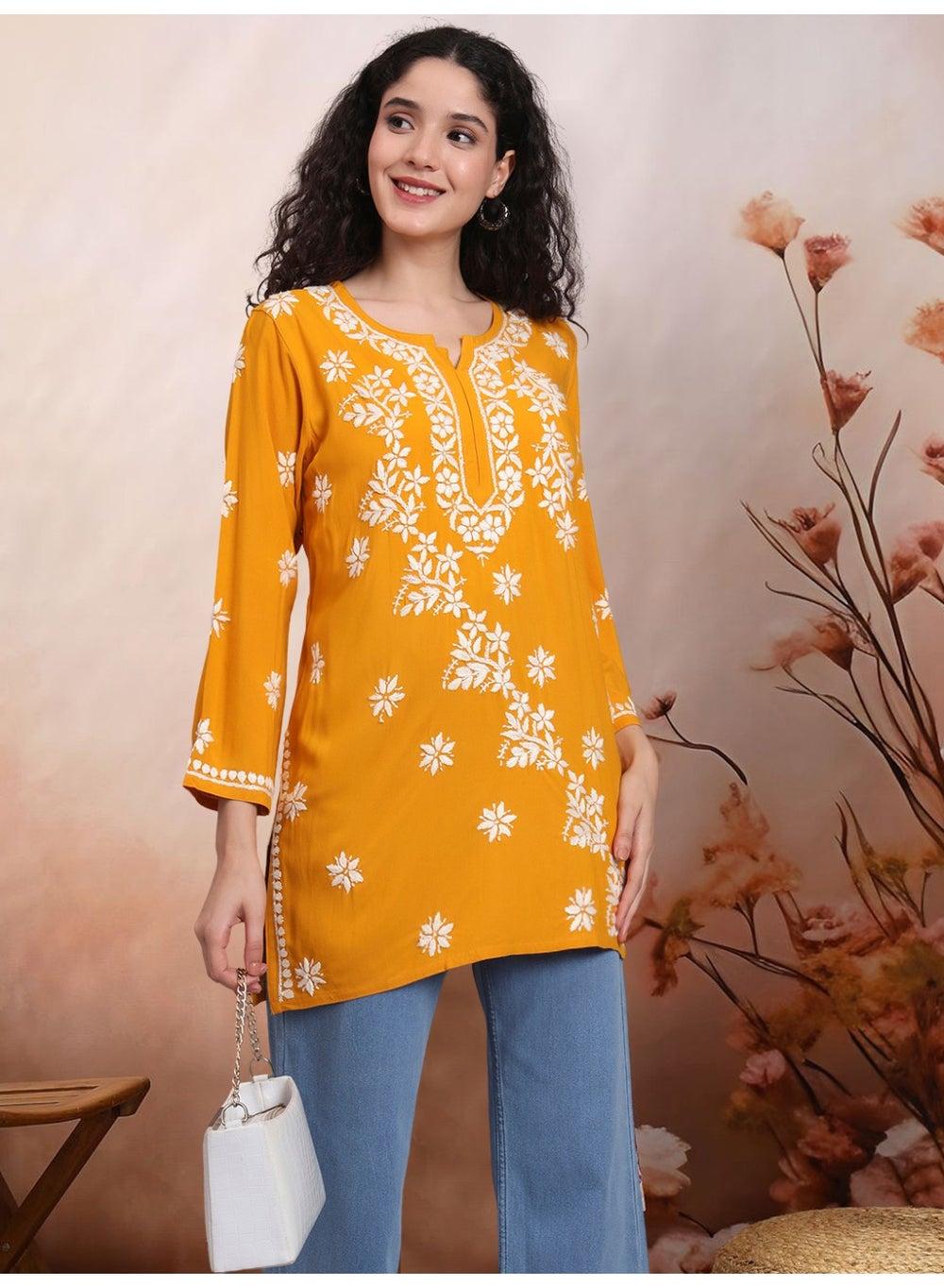 Women Chikankari Hand Embroidered Rayon Kurti AL4071 - Image 1