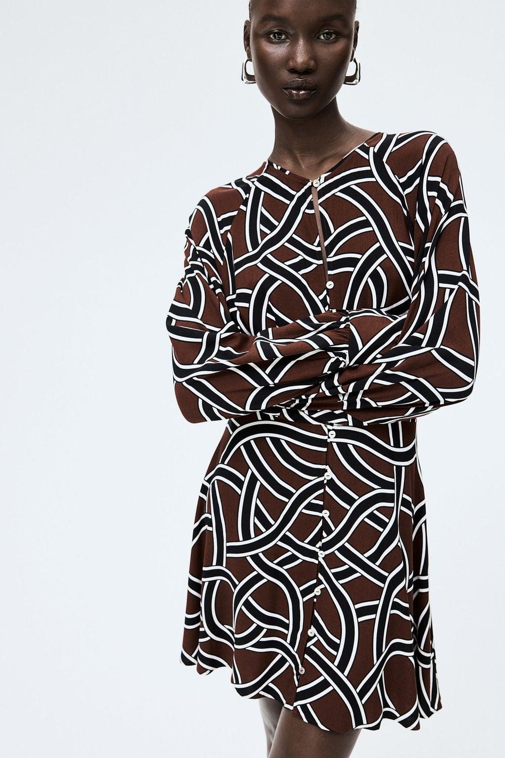 Viscose Dress with Pearly Buttons and Flared Skirt - Image 1