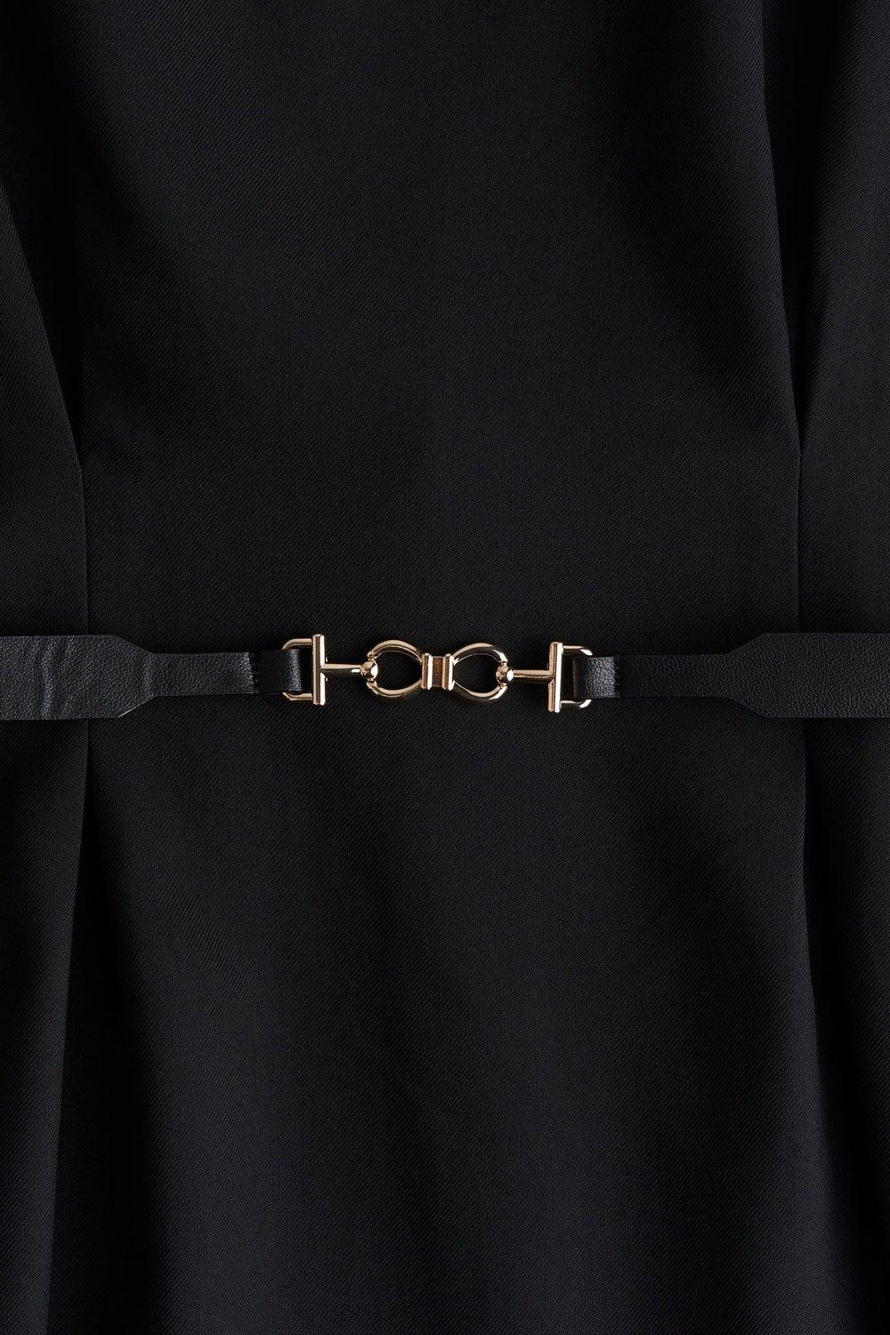 Belted Twill Dress with Boat Neckline - Image 1