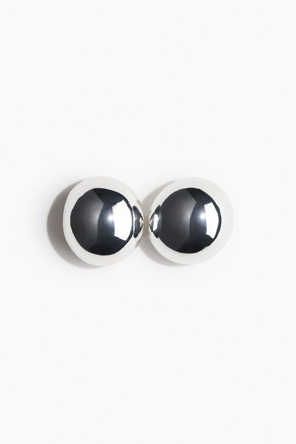 Pearly Spherical Stud Earrings with Cut-Out Detail - Image 1