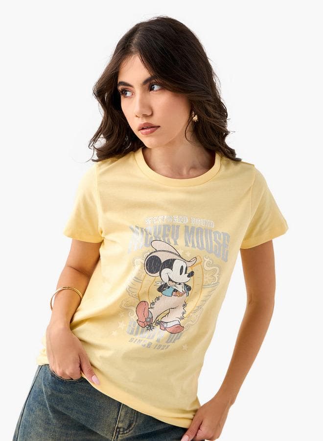 Mickey Mouse Print Crew Neck T-Shirt - Image 1