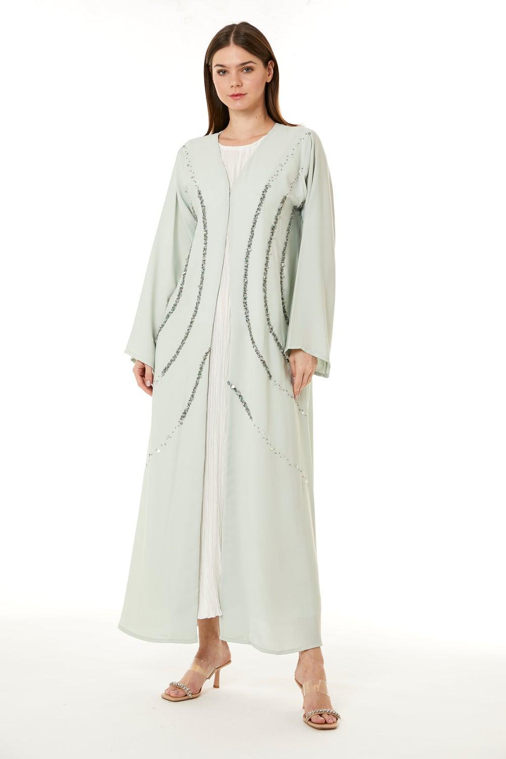 Embellished Crew Neck Abaya - Image 1