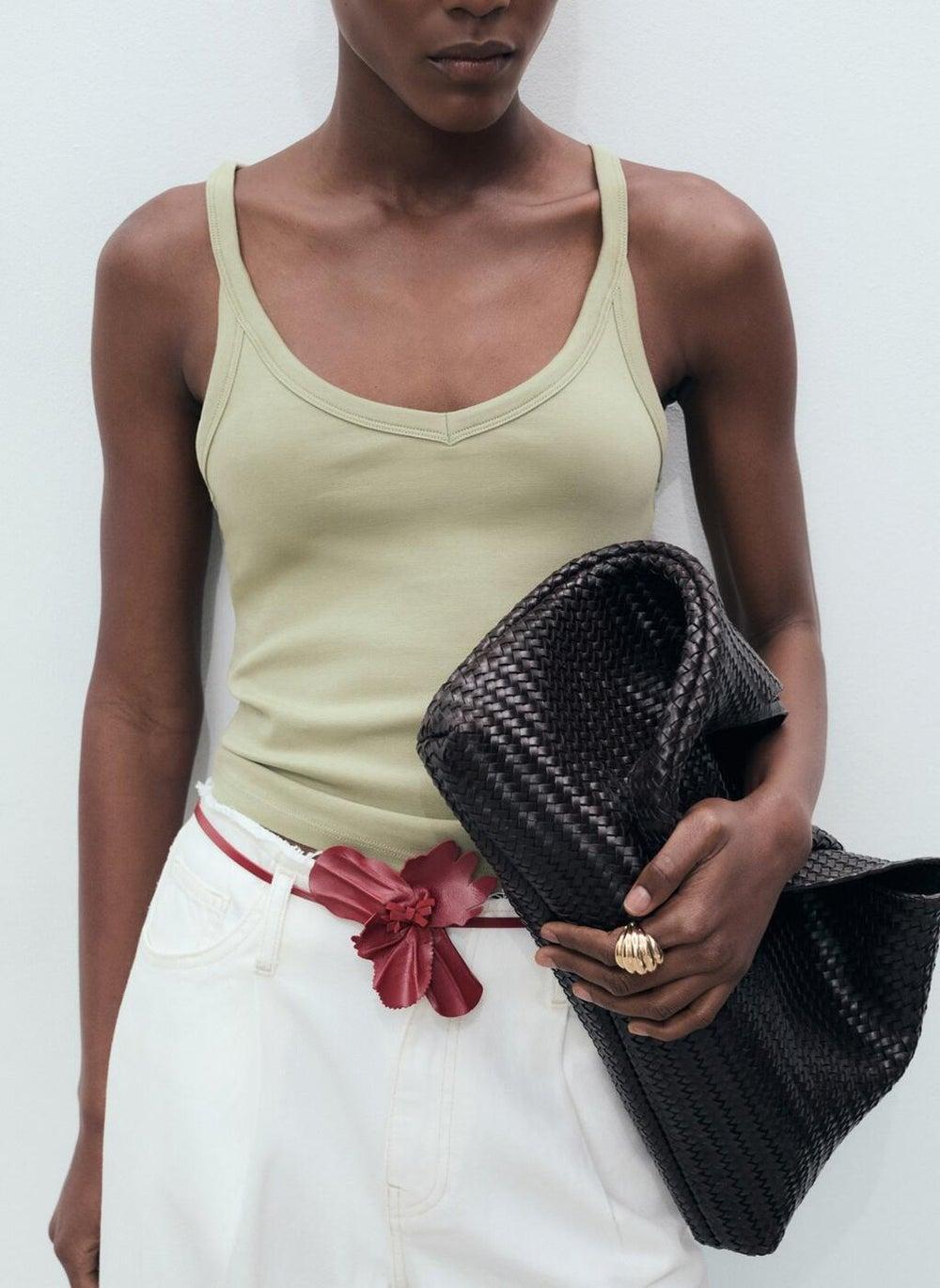 Cotton Strappy Fitted Crop Top - Image 1