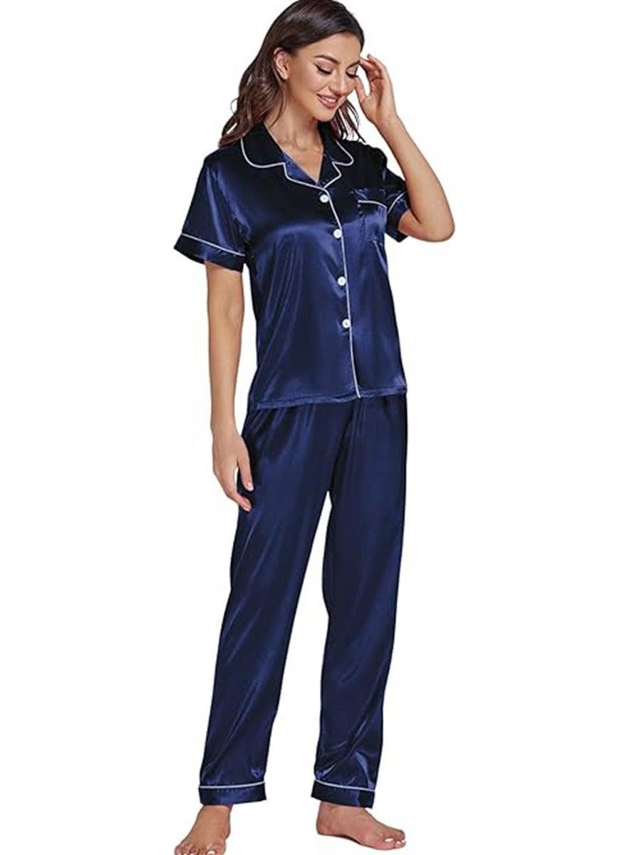 Caprisious Women's Silk Satin Short Sleeve Pajama Set - Image 1