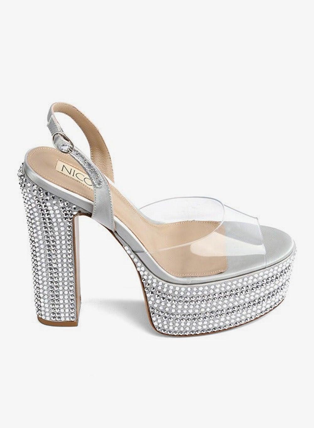 JENSEN Embellished Glass Upper Platform Heeled Sandals - Image 1
