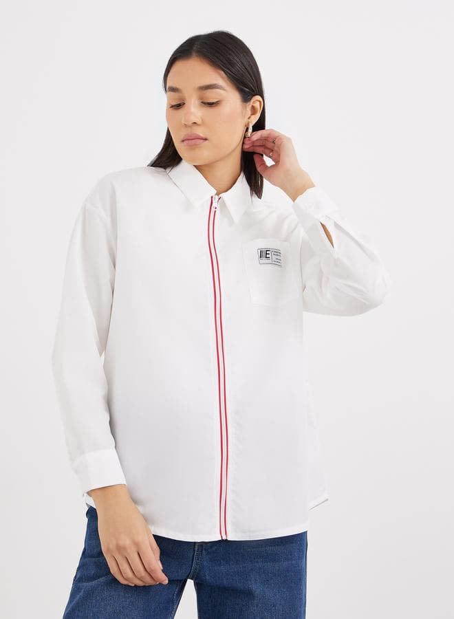 Styli Contrast Zipper Oversized Long Sleeve Shirt - Image 1