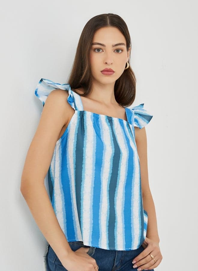 Take Two Striped Ruffle Sleeveless Blouse - Image 1