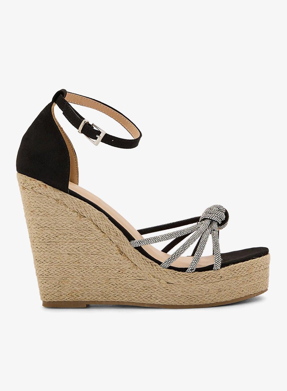 Diamante Knot High Heel Wedge Sandals - Image 1
