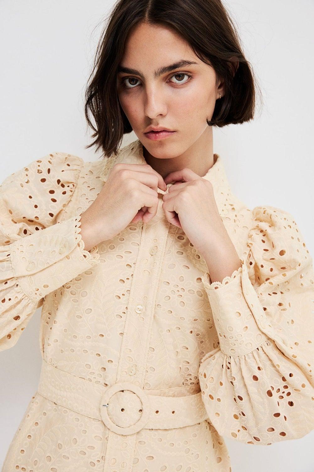 Broderie Anglaise Shirt Dress with Scalloped Trims - Image 1
