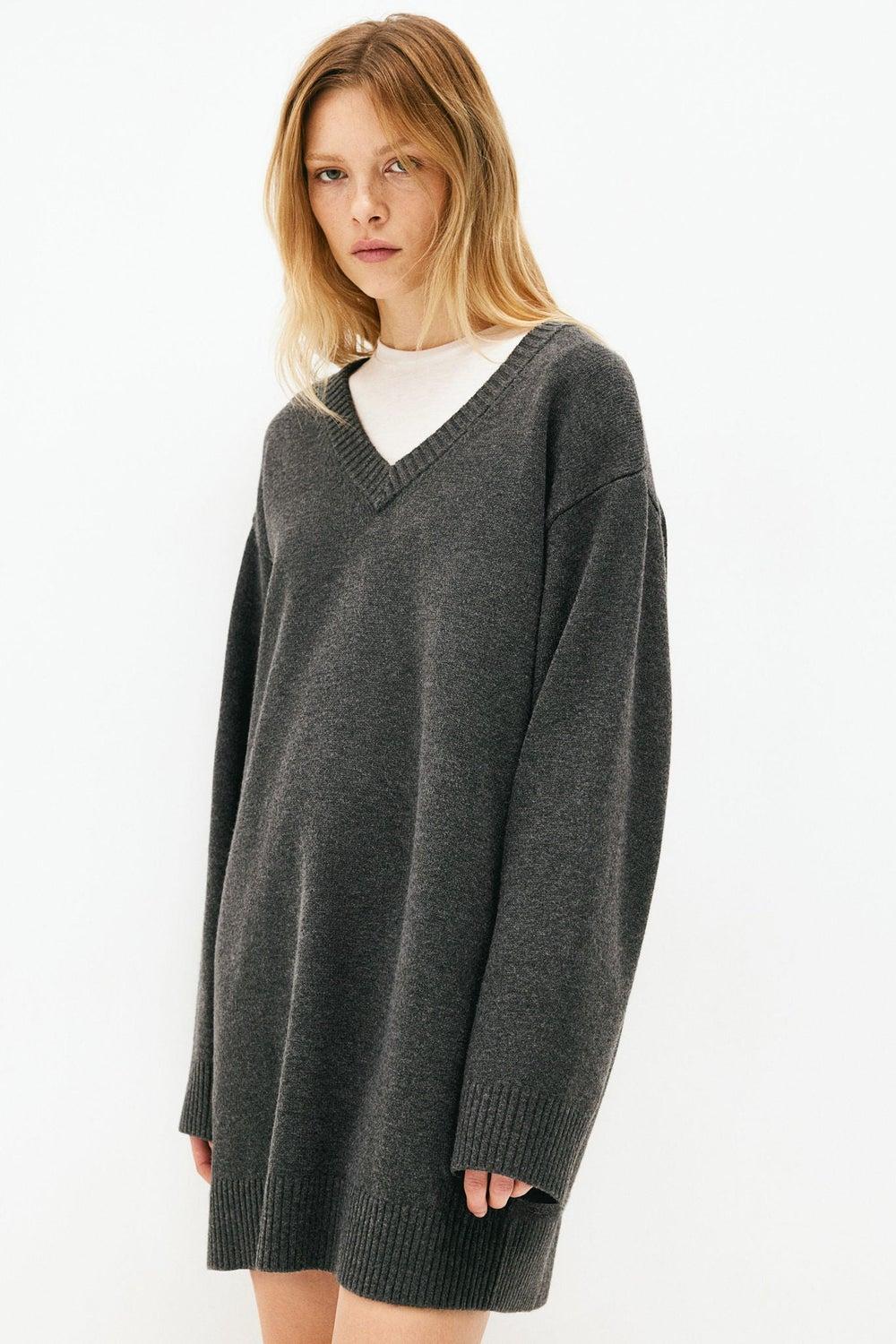 Knitted V-Neck Loose-Fit Midi Dress - Image 1