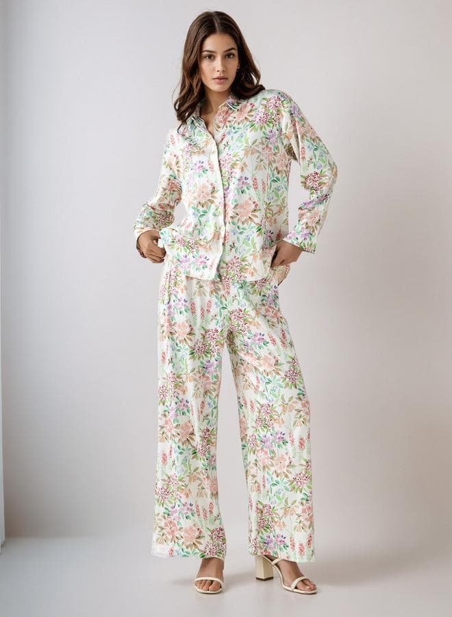 Shirt and Wide Leg Pants Coord Set - Image 1