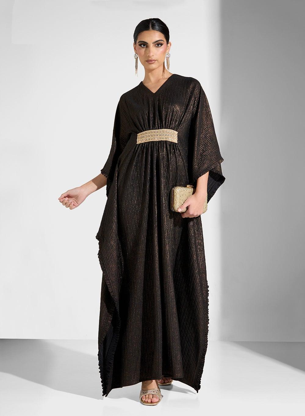Satin Ruched Waist Kaftan Dress - Image 1