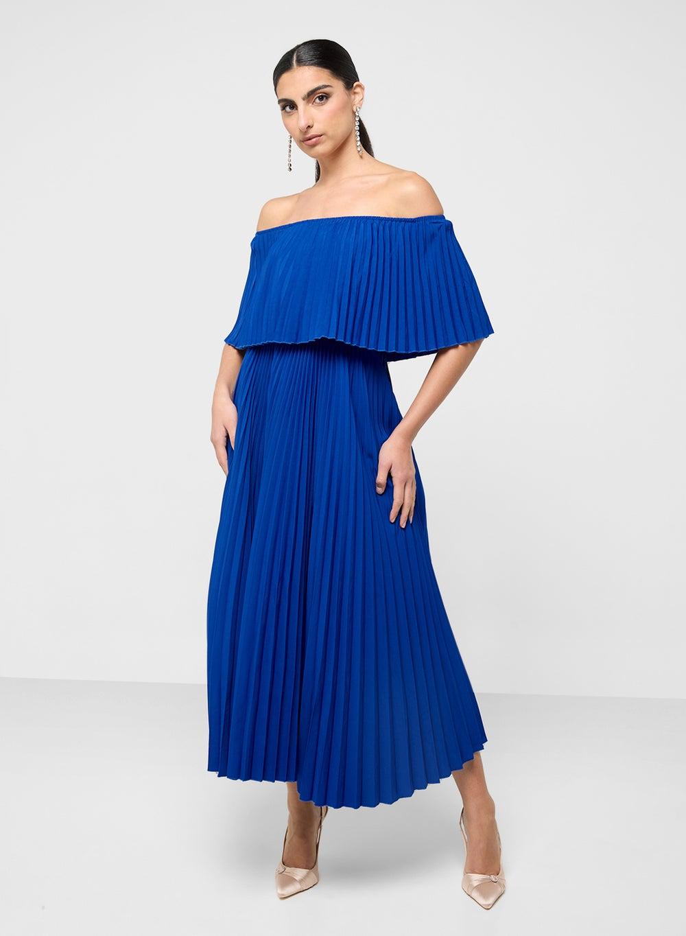 Off Shoulder Pleated Midi Dress - Image 1