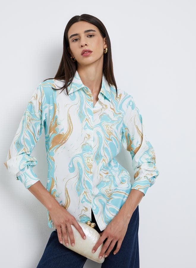 Take Two Marble Print Regular Fit Buttoned Shirt - Image 1