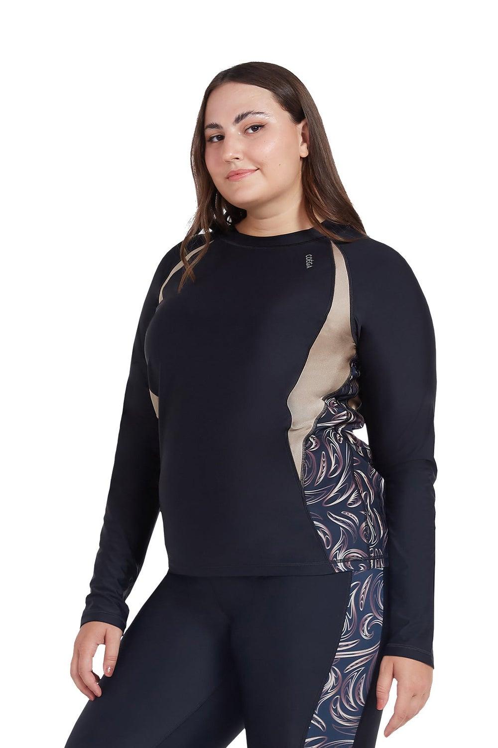 COEGA Ladies Nero Golden Swirls Long Sleeve Rashguard - Image 1