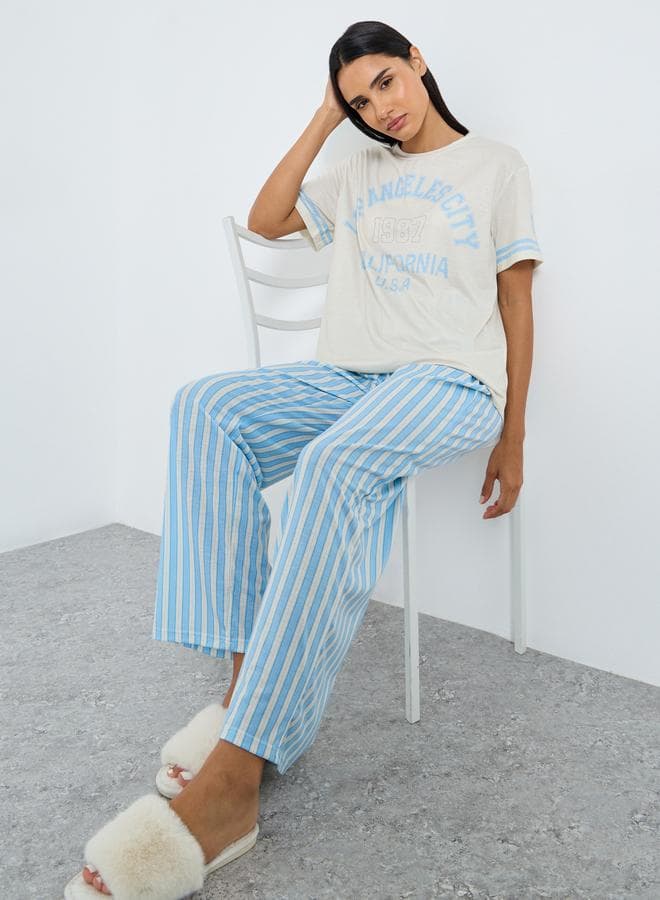 Styli LA Graphic Stripe Sleeve Pyjama Set - Image 1