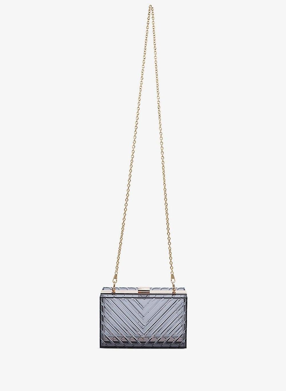 Black Transparent Chevron Clear Clutch with Chunky Chain - Image 1