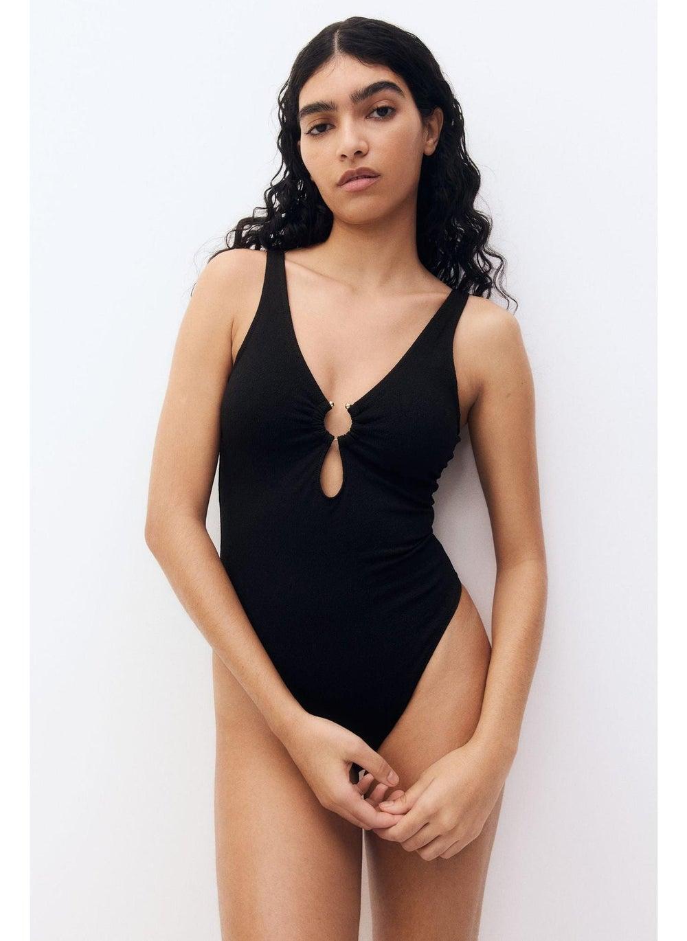 Padded-Cup High-Leg V-Neck Swimsuit - Image 1