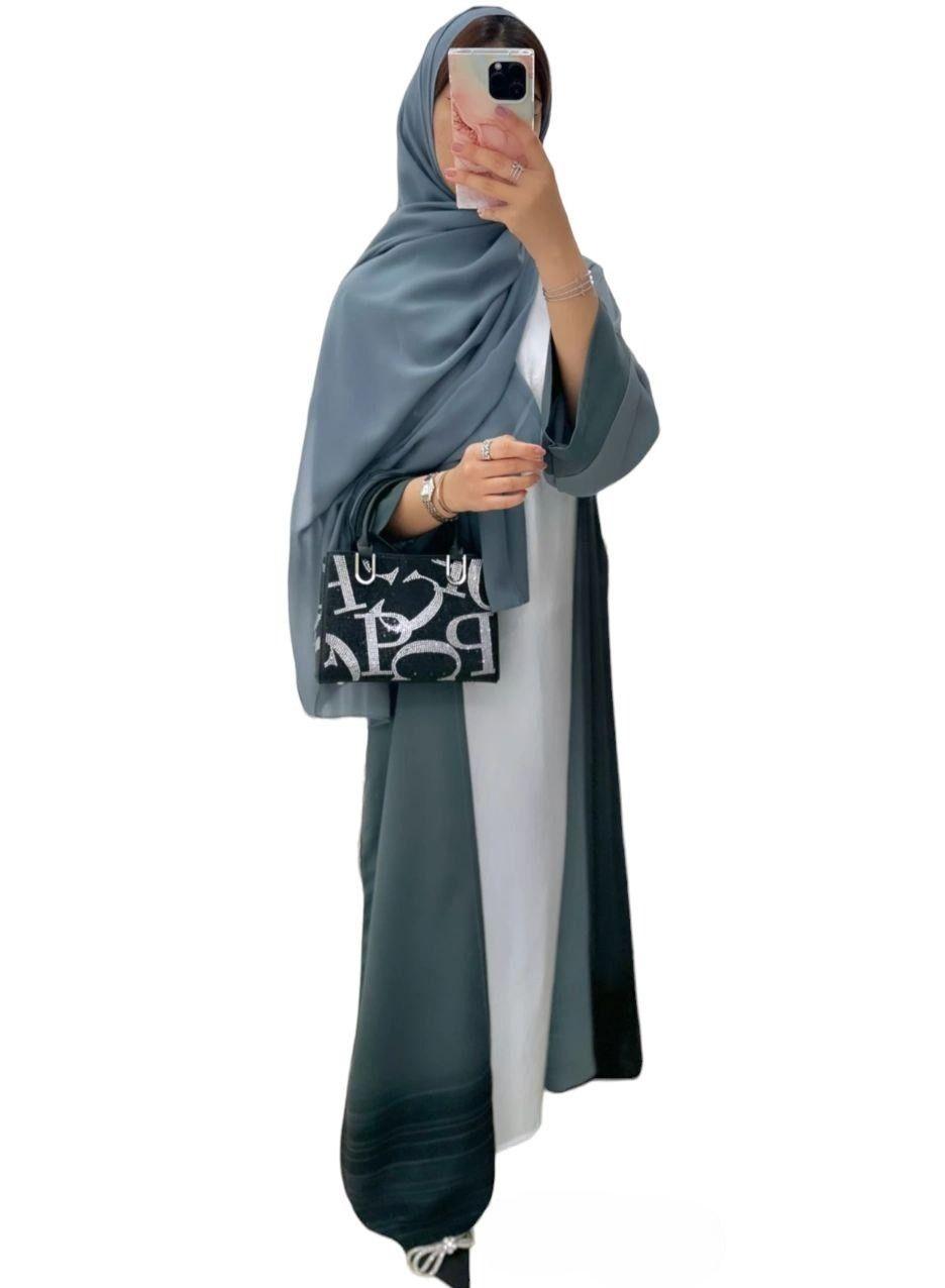 Grey Double Shadow Korean Nida Abaya Set - Image 1