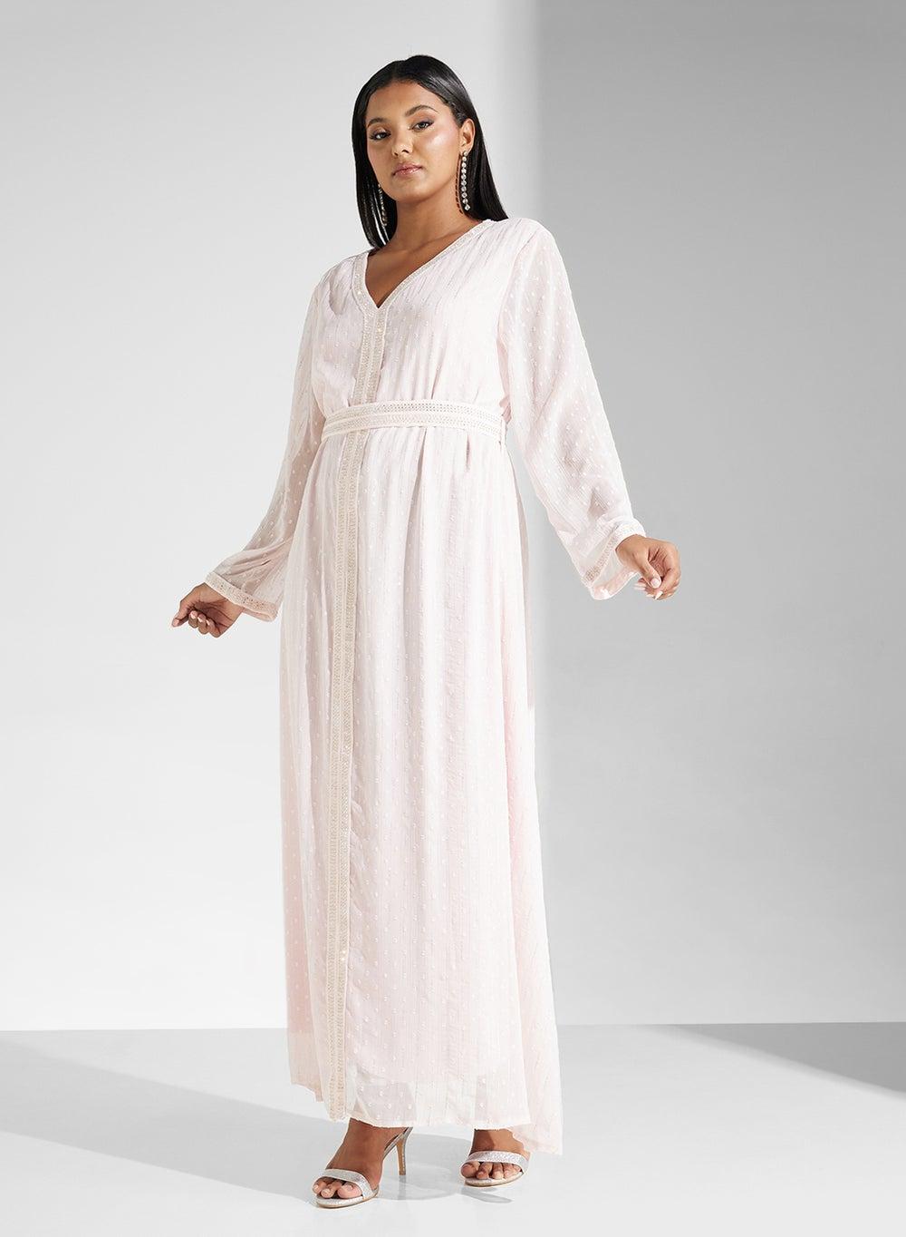 Belted Swiss Dot Maxi Dress - Image 1