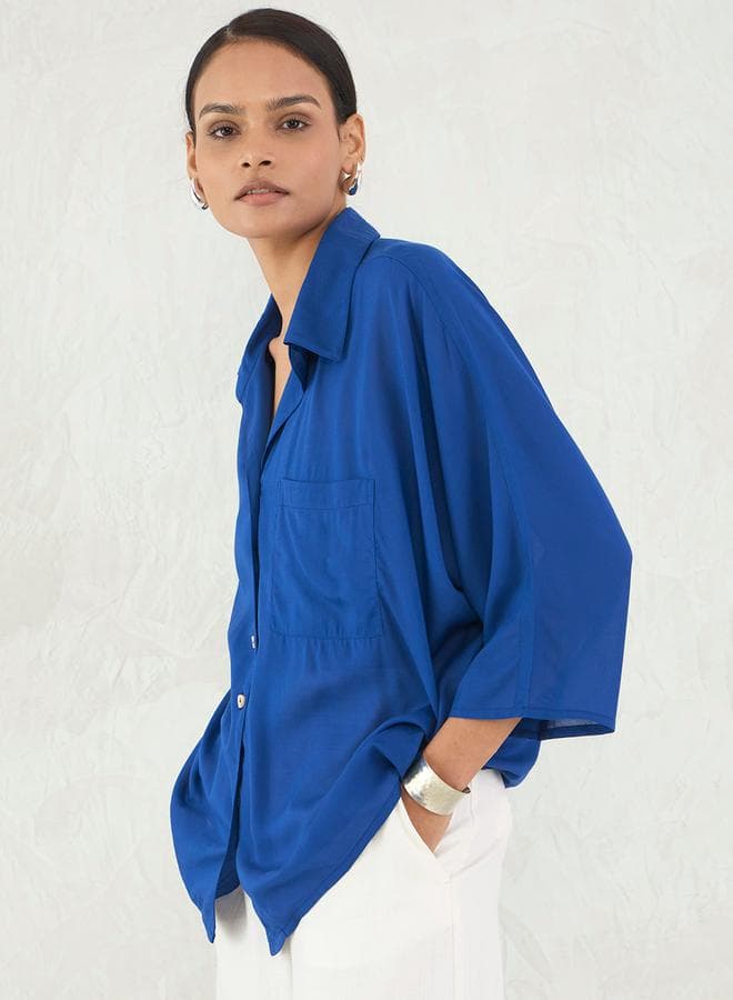 Femmella Blue Button Down Spread Collar Shirt - Image 1