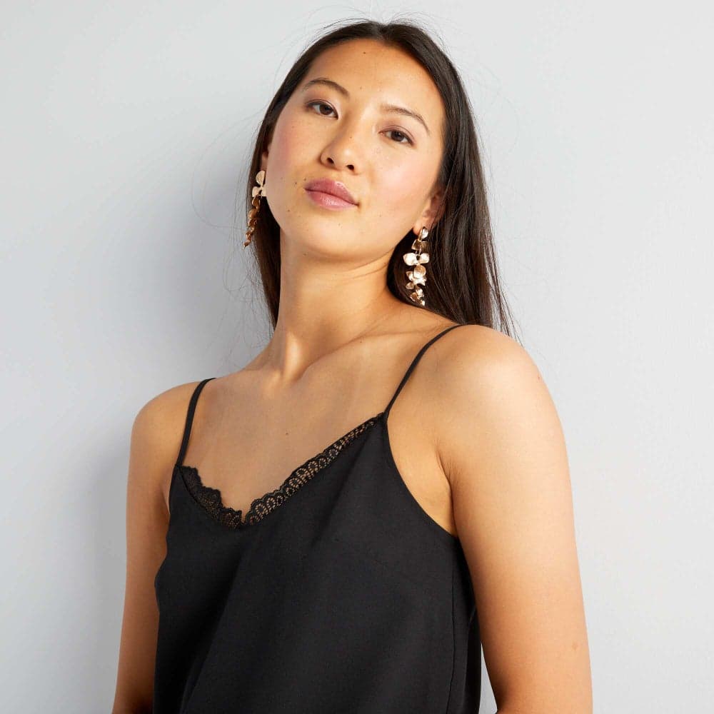 Black Vest Top With Lace Detailing - Image 1